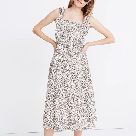 Madewell Ruffle-Strap Square-Neck Midi Dress in Fieldwalk Floral - Picture 1 of 5